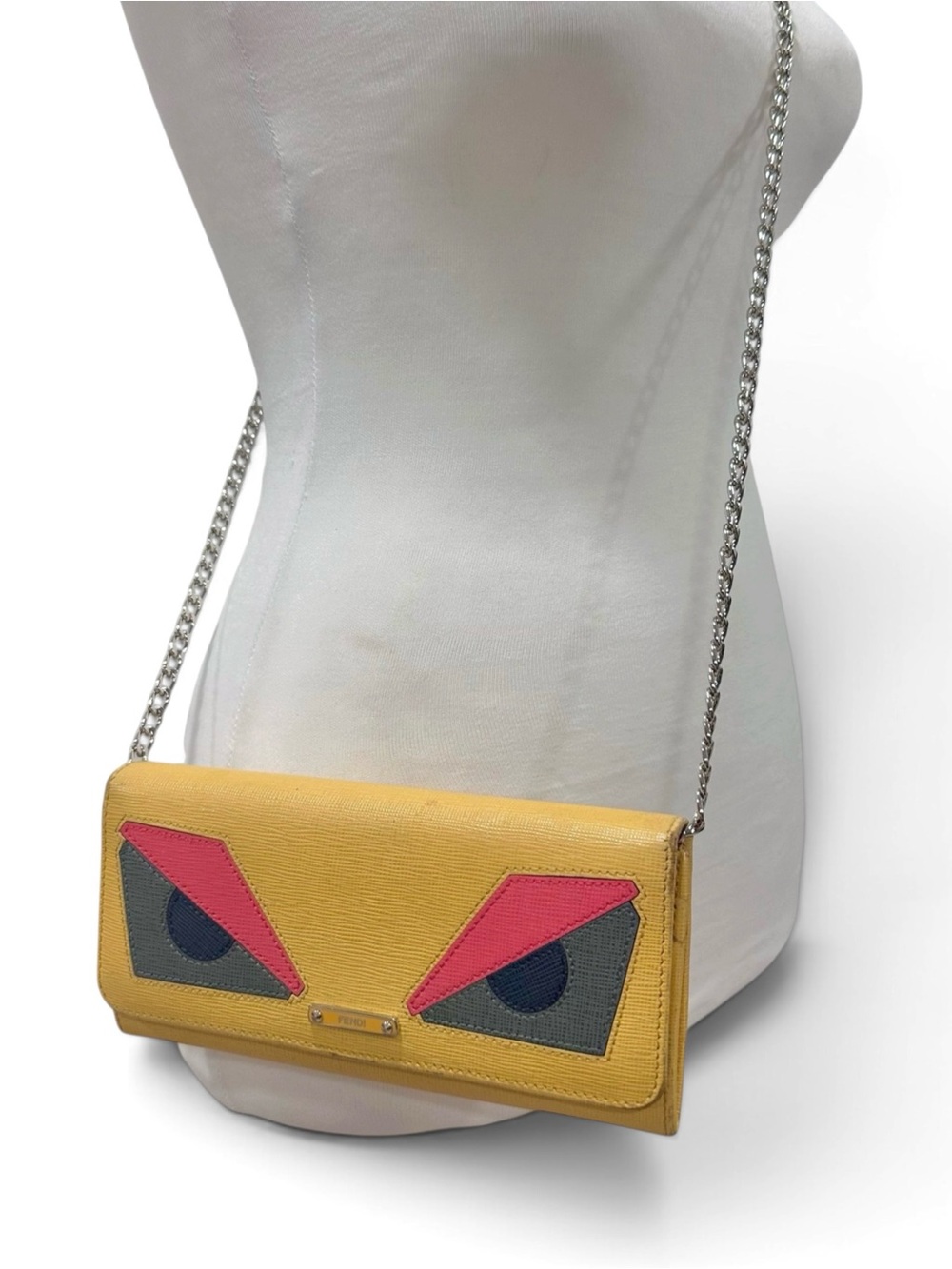 FENDI Monster Yellow Black Red Leather Long Wallet on Chain